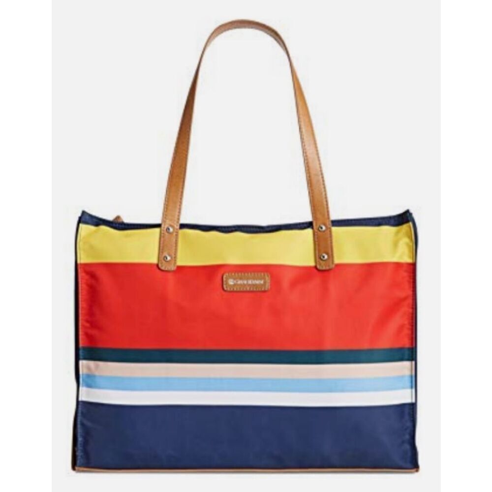 Giani Bernini Nylon Foldable Packable Striped Print Travel Tote Shoulder Bag
